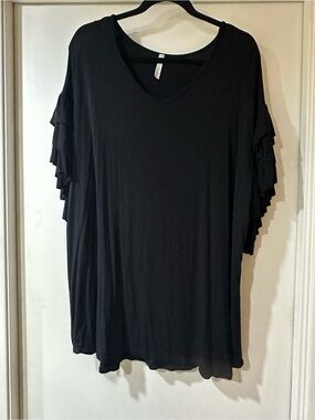 Celeste Black Short Sleeve Top with Ruffle Tiers
